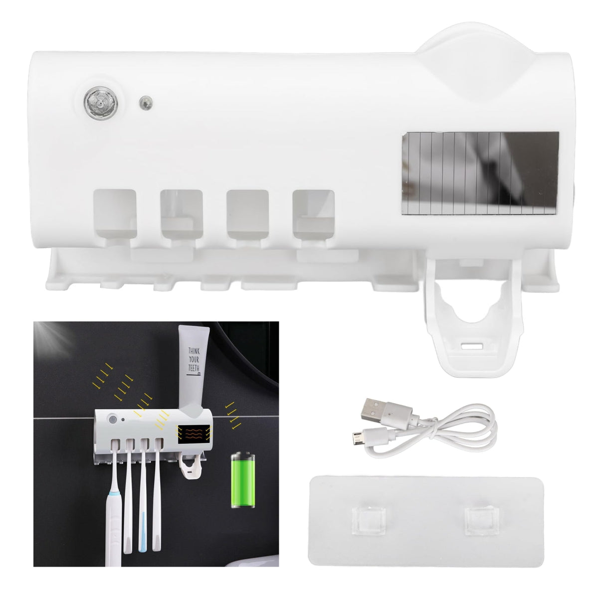 Portacepillos con luz UV y dispensador de pasta · fotografía del proveedor