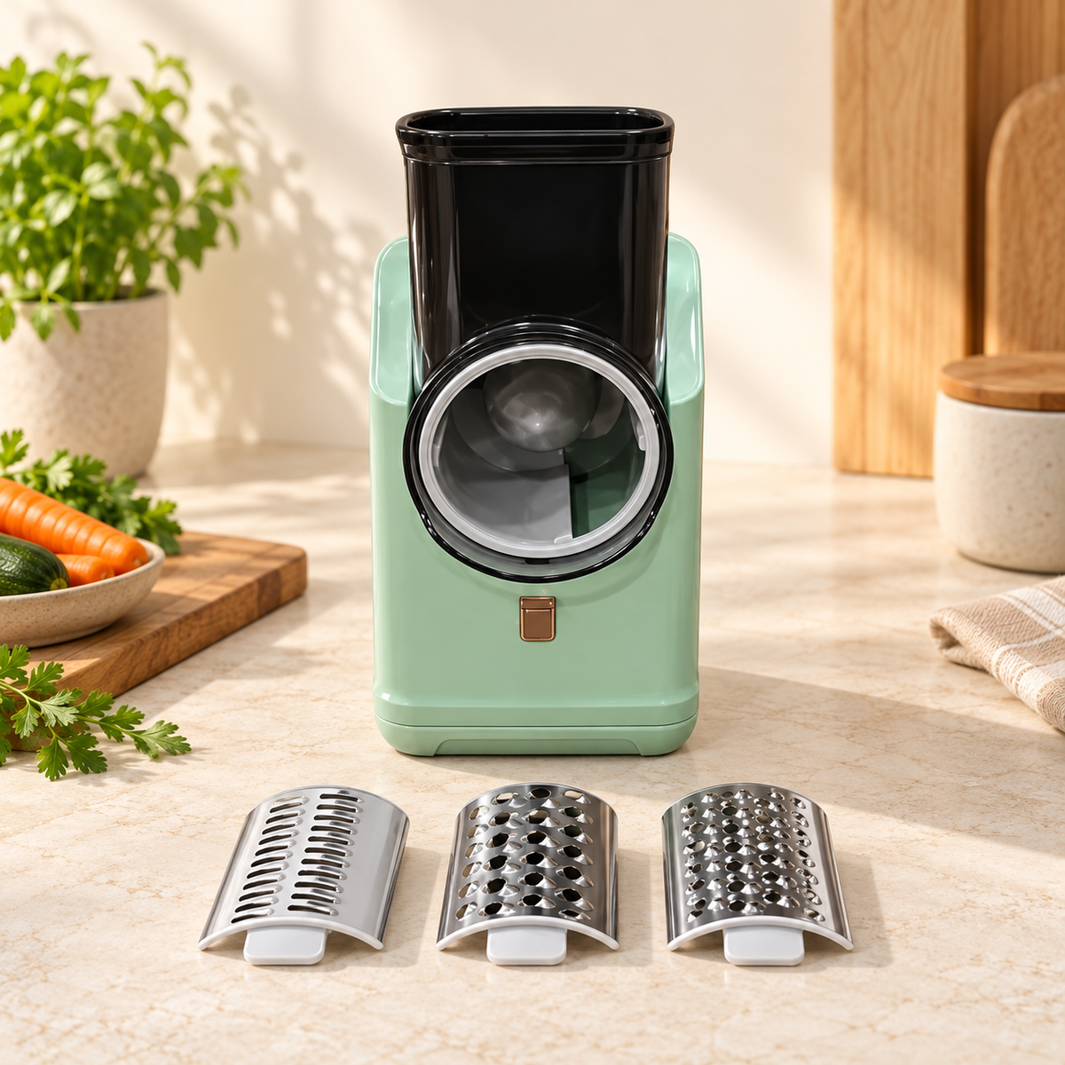 Rallador eléctrico de verduras con accesorios