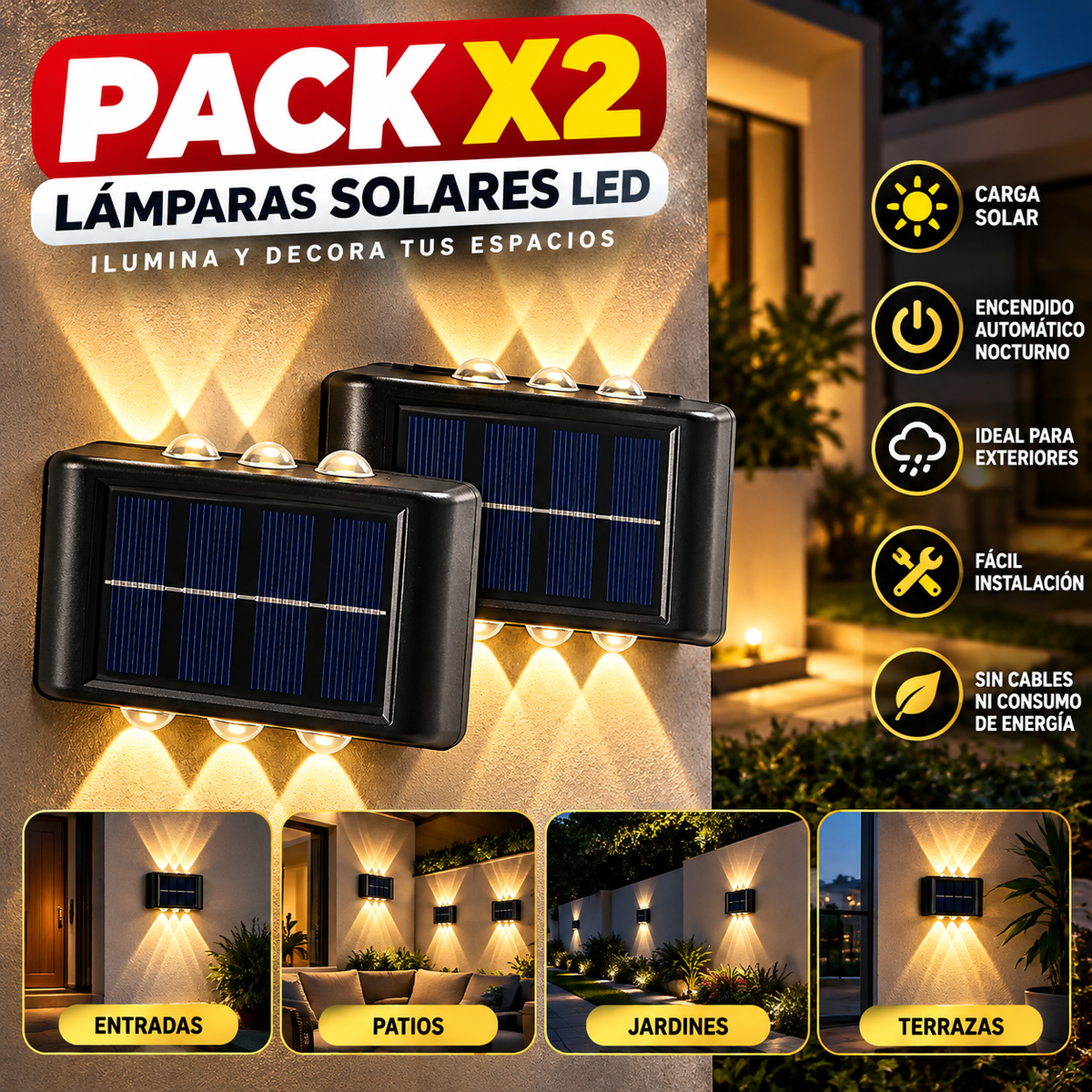 Set de 2 lámparas solares de pared · 6 LED · fotografía del proveedor