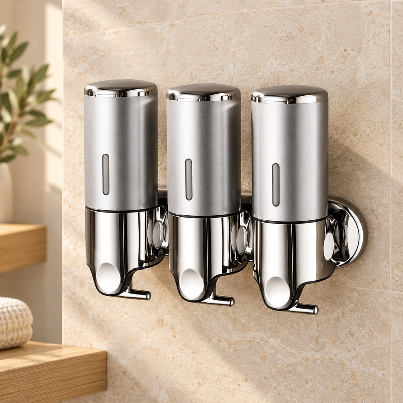 Dispensador triple de jabón y champú