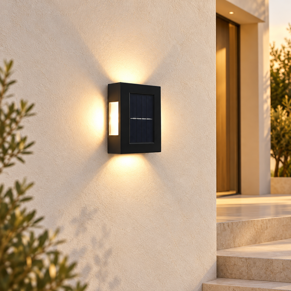 Lámpara solar de pared de doble haz · 6 + 6 LED · ambiente FioCasa