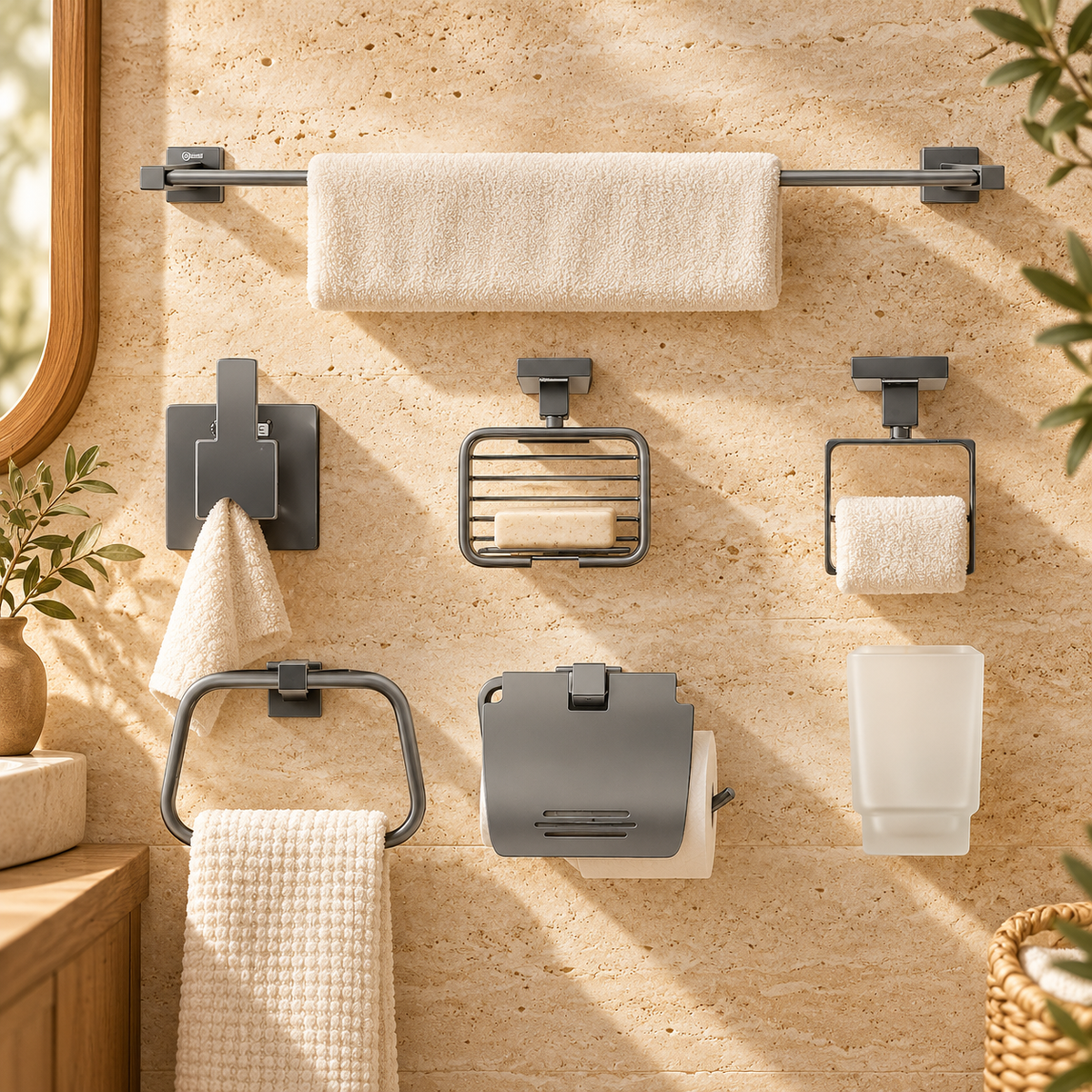 KIT ACCESORIOS PARA BAÑO X 6 PIEZAS GRIS | FioCasa