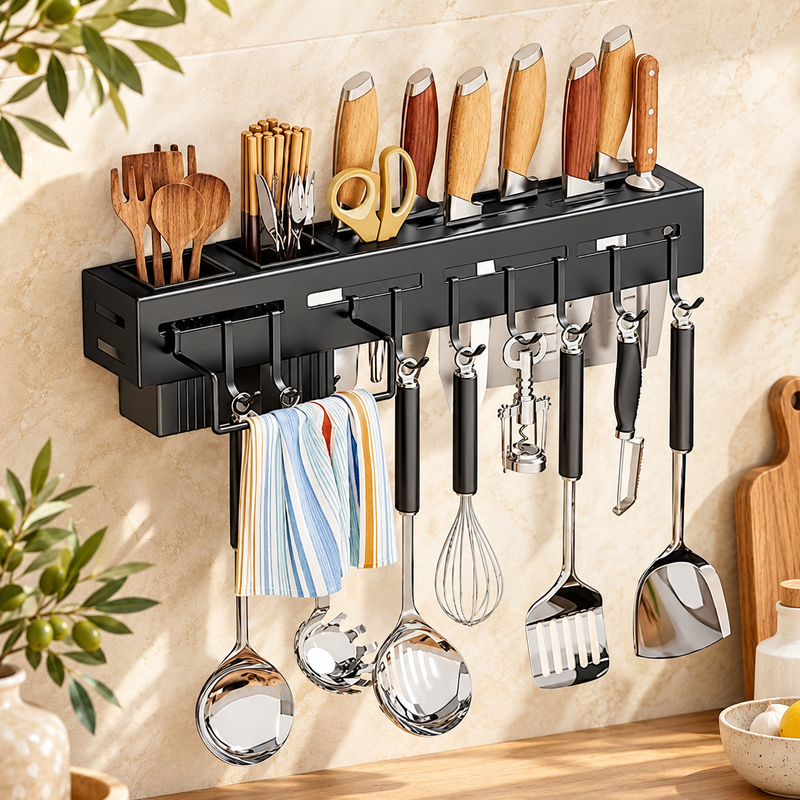 Organizador metálico de pared para utensilios de cocina
