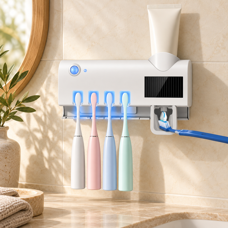 Organizador UV de cepillos con dispensador de crema dental
