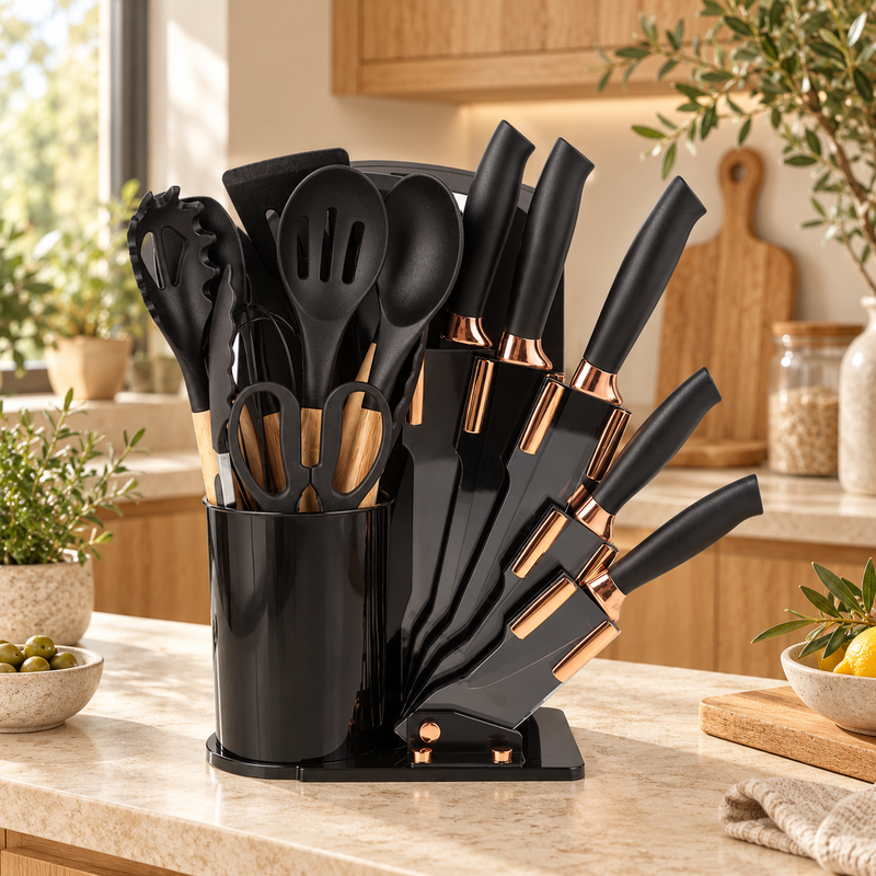 Set de utensilios de cocina y cuchillos de 19 piezas
