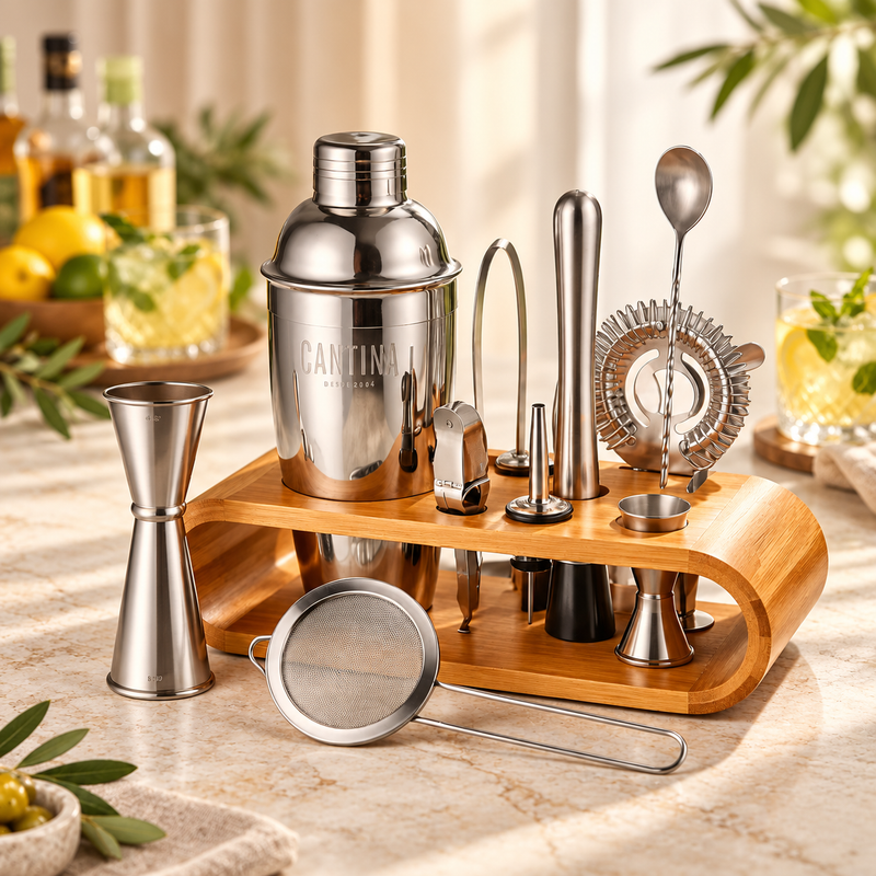 Set de coctelería de 12 piezas con soporte